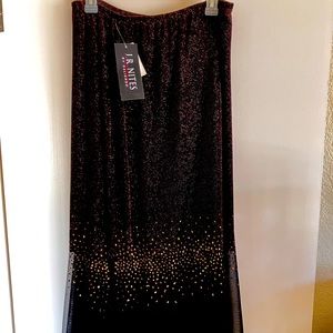 NWT J.R. Nites by Caliendo long black skirt with copper accents. Size 14